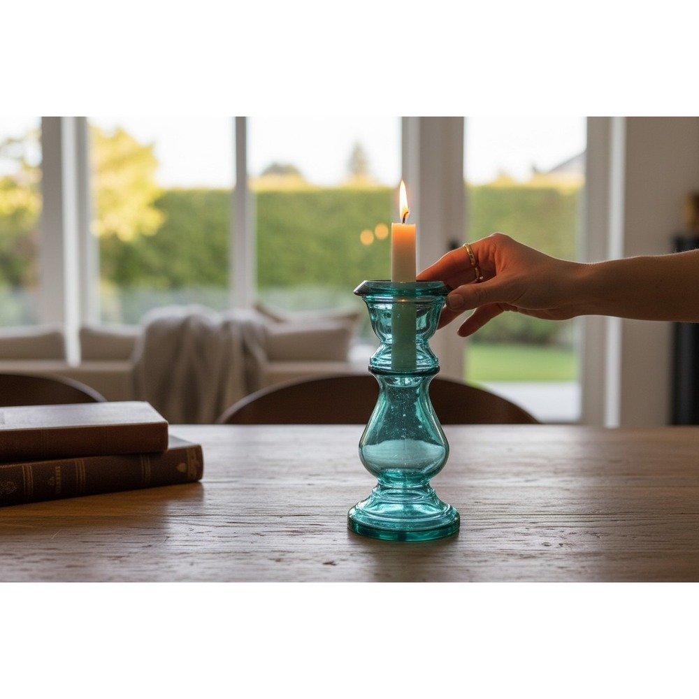 Vidrios San Miguel Recycled Glass Candle Holder Women OS Teal NWOT Spain